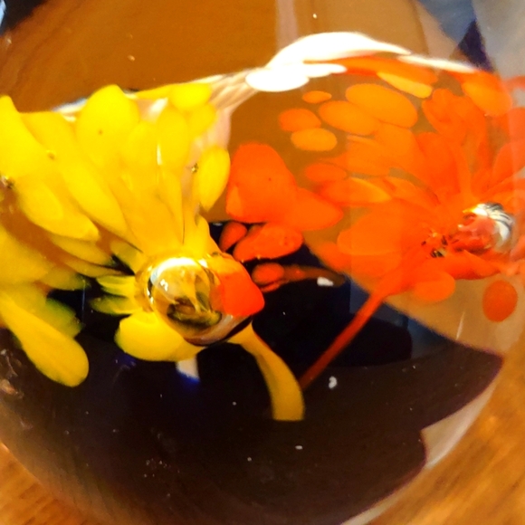 Art Glass Floral Egg Shaped Paperweight - Picture 5 of 7